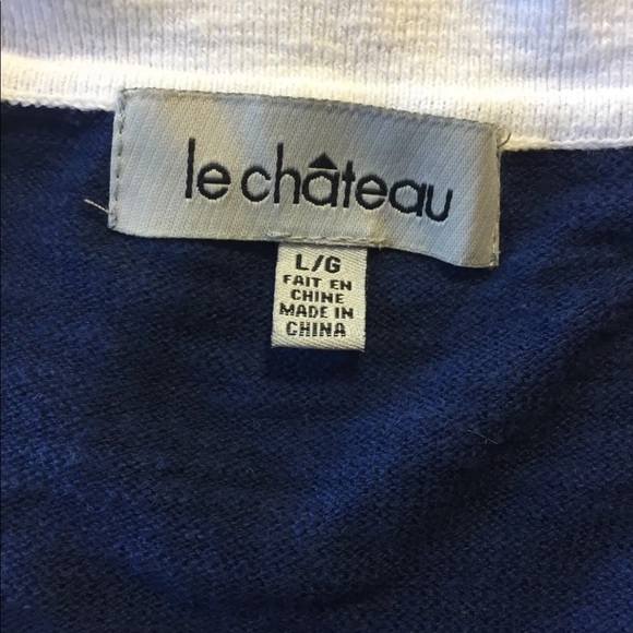 Le Chateau Montreal Men Sweater Cardigan L Blue White Long Sleeve 100% Cotton - Picture 8 of 8
